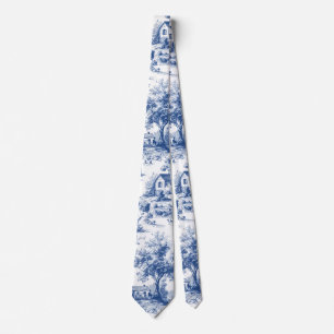 Oude Franse Blauwe Toile de Jouy Stropdas