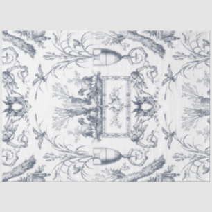 Oude Franse Blauwe Toile Pauw Botanische Boerderij Tissuepapier