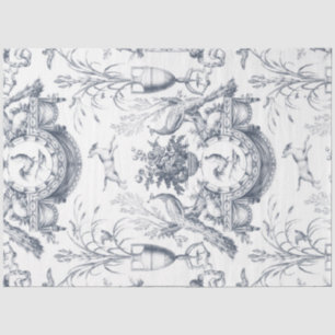 Oude Franse Blauwe Witte Toile Pauw Vogels Boerder Tissuepapier