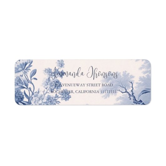 Oude Franse bloemmotief toile blauwe Etiket (Voorkant)