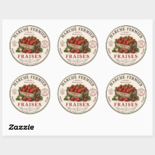 Oude Franse boerenmarkt aardbeien Ronde Sticker