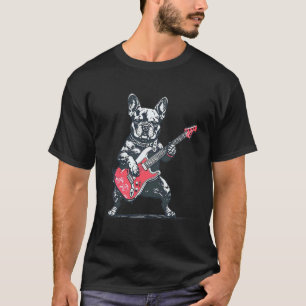 Oude Franse Bulldog Hond Speelt Gitaar Grappig Gr T-shirt