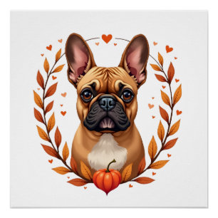 Oude Franse Bulldog met Herfstblad Krans en Perfect Poster