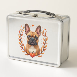 Oude Franse Bulldog met herfstbladkrans en