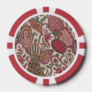 Oude Franse landelijke bloemrijke vogel chintz kun Poker Chips