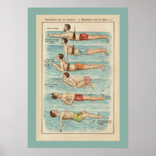 Oude Franse Poster met Zwemlessen