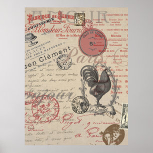 Oude Franse Schrijfkunst Parijse Haan typografie Poster