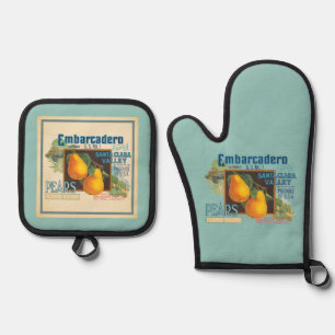 Oude Fruitkistlabels Peren Ovenwant & Pannenlap Set