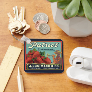 Oude Fruitkratsetiket Kunst Patriot Aardbeien Sleutelhanger