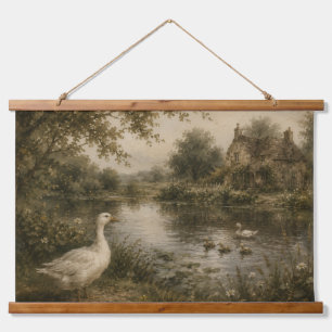 Oude ganzenvijver-cottage wanddecoratie hangend wandkleed
