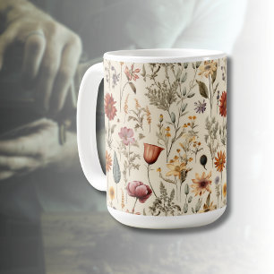 Oude gedroogde wilde bloemen roodroze geel koffiemok