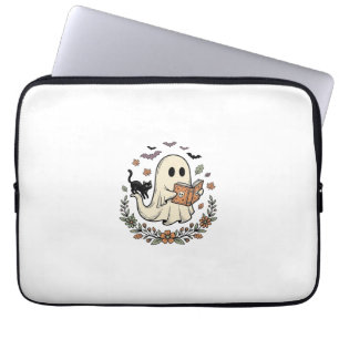 Oude Geest Kat Halloween Bloem Vector Ontwerp_1 Laptop Sleeve