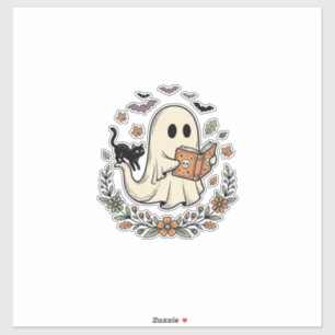 Oude Geest Kat Halloween Bloem Vector Ontwerp_1 Sticker