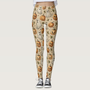 Oude geesten en pompoenen Halloween-patroon Leggings
