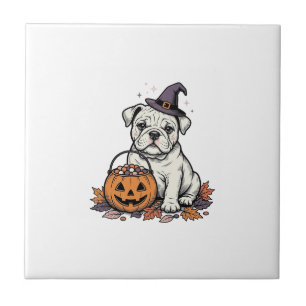 Oude Gegraveerde Halloween Bulldog Pompoen Ontwerp Tegeltje