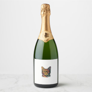 Oude Gegraveerde Kat Met Bril Vectorontwerp_1 Sparkling Wijnetiket