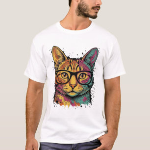 Oude Gegraveerde Kat Met Bril Vectorontwerp_1 T-shirt