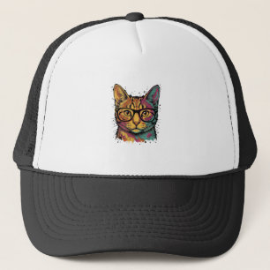 Oude Gegraveerde Kat Met Bril Vectorontwerp_1 Trucker Pet
