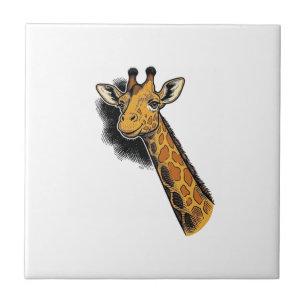 Oude Gegraveerde Mopshals Giraffe Shirt Ontwerp_1 Tegeltje