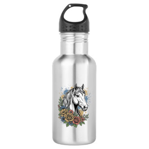 Oude gegraveerde paard bloem vector shirt ontwerp_ waterfles 