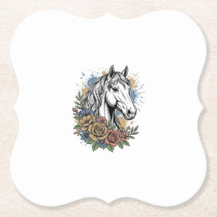 Oude gegraveerde paard bloemrijke vector shirt ont kartonnen onderzetters