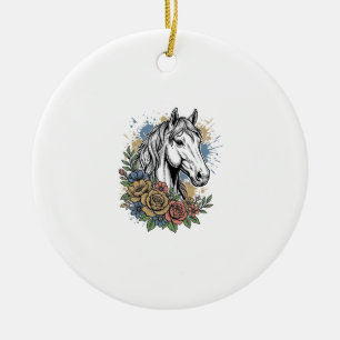 Oude gegraveerde paard bloemrijke vector shirt ont keramisch ornament