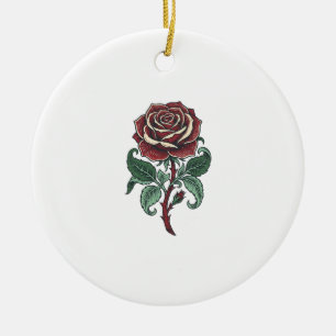 Oude Gegraveerde Roos Bloemig Shirt Ontwerp_1 Keramisch Ornament