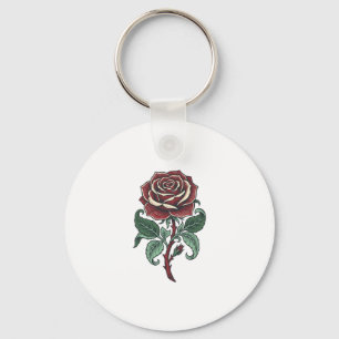 Oude Gegraveerde Roos Bloemig Shirt Ontwerp_1 Sleutelhanger