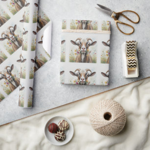 Oude geit met bloemen leuk noveltysk dierpatroon cadeaupapier