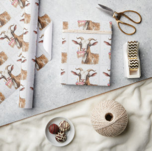 Oude geit met cake leuk nieuw dierpatroon cadeaupapier