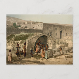 Oude gekleurde foto van Mary's Well in Nazareth Briefkaart