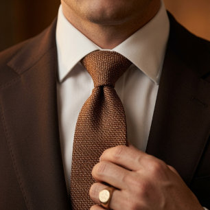 Oude Geld Cognac Bruine Birdseye Tweed Stof Stropdas