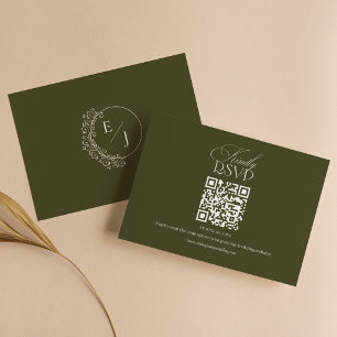 Oude Geld Olijfgroene Elegante Trouw-QR-code RSVP Kaartje
