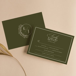Oude Geld Olijfgroene Elegante Trouw RSVP Kaartje