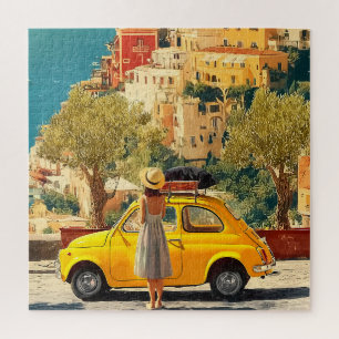 Oude gele auto aan de Amalfikust, Positano Legpuzzel