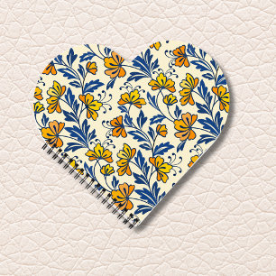 Oude Gele Oranje Folk Bloemmotief Blauwe Blad Notitieboek