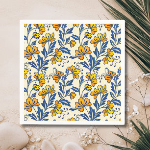 Oude Gele Oranje Volk Bloemmotief Blauwe Blad Servet