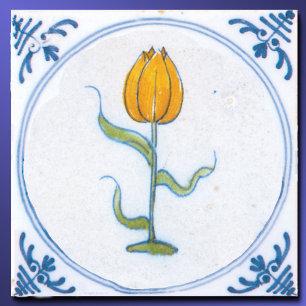 Oude Gele Tulp Blauw Wit Delft  Tegeltje