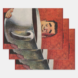 Oude gelukkige man drinkt reusachtige kop koffie inpakpapier vel