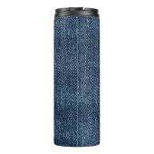 Oude gescheurde denim: jeans textuur. thermosbeker (Achterkant)