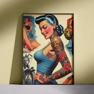 Oude Getatoeëerde Pin-up Poster
