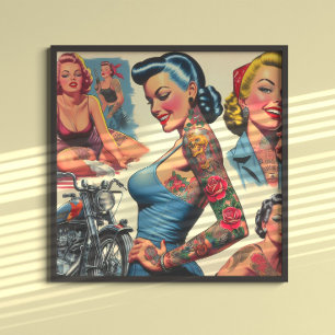 Oude Getatoeëerde Pin-up Poster