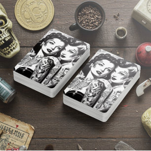 Oude Getatoeëerde Pin-ups Pokerkaarten