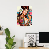 Oude Getatoeëerde Pulp Pin-up Poster (Thuiskantoor)
