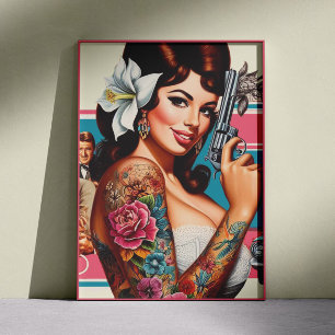 Oude Getatoeëerde Pulp Pin-up Poster
