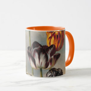 Oude gevarieerde tulpbloemen in een landschap mok