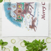 Oude, gevesdroogde paarden en slee kerst theedoek (Gevouwen)