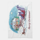 Oude, gevesdroogde paarden en slee kerst theedoek (Verticaal)