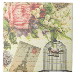 Oude gevierde Floral Bird Ceramic Tile Tegeltje