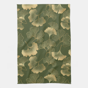 Oude Ginkgo-bladpatroon Theedoek